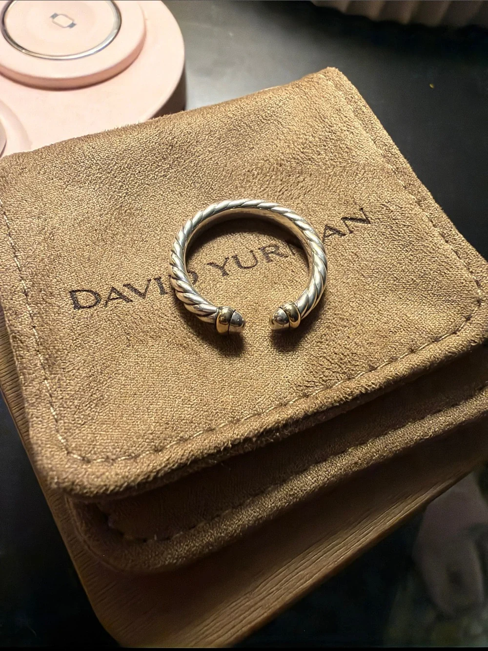 David Yurman Silver Cable Ring with 14k Gold Accents size 8.5 used.